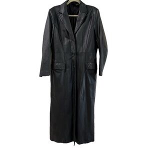 Vintage Black Leather Trench Coat